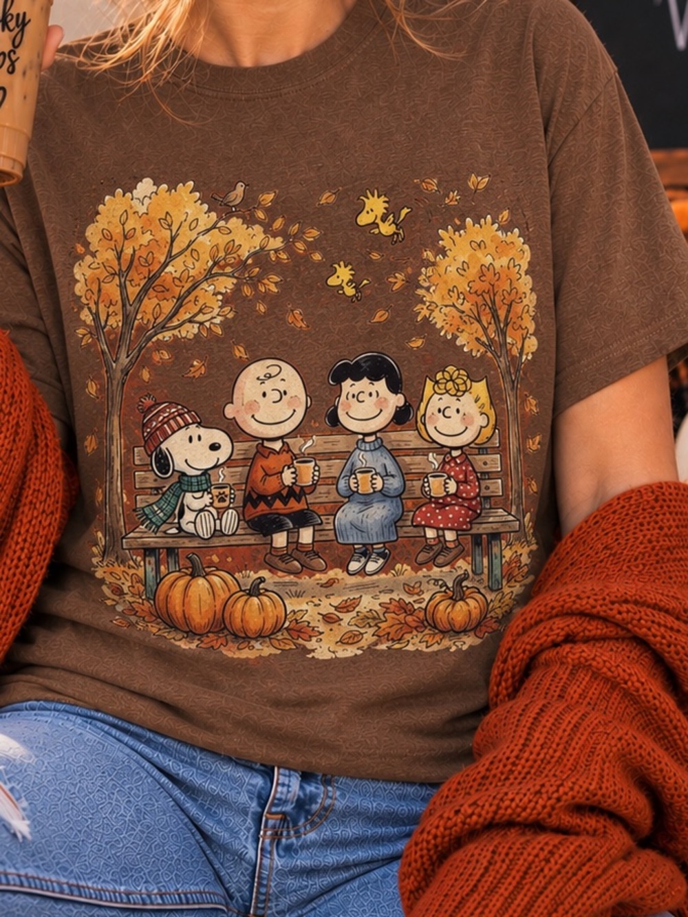 Peanuts Snoopy Graphic 100% Cotton T- Shirt Autumn / Fall